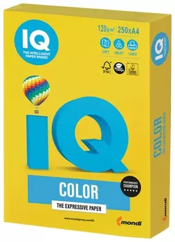 Бумага, А4, 120 г/м2, 250 листов, интенсив, ярко-желтая