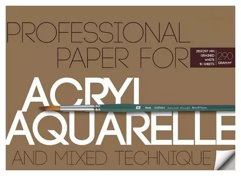 Бумага для акварели и акрила а4,10л,блок 290гр, в папке 4-112