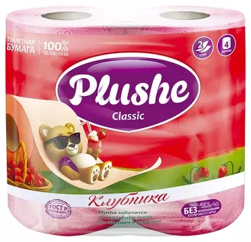 Бумага туалетная Plushe двухслойная, розовая, 4 шт