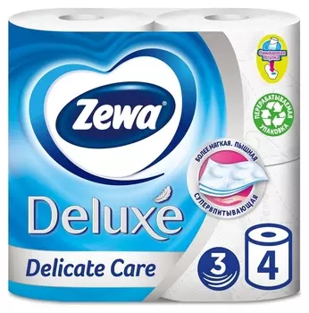 Бумага туалетная Zewa Deluxe 3сл бел 100%цел втул 18,5м 150л 4рул/уп 3228