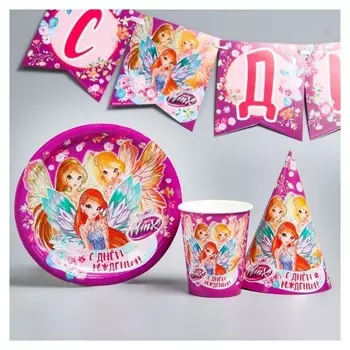 Бумажная посуда "С днем рождения!", феи винкс, набор на 6 персон