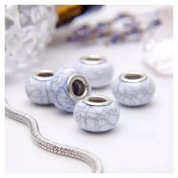 Бусина "Кахолонг", цвет белый в серебре