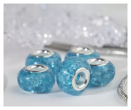 Бусина "Сахарный кварц", цвет голубой в серебре