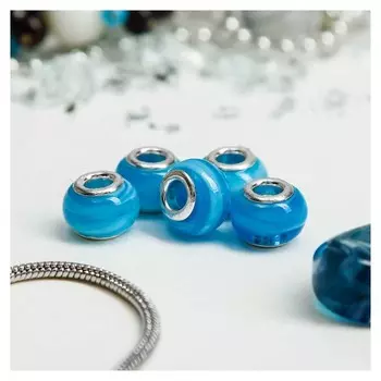 Бусинка "Полоски", цвет голубой в серебре