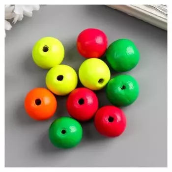 Бусины для творчества дерево "Шарики цветные неон" набор 10 шт D=2,5 см