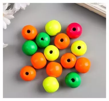 Бусины для творчества дерево "Шарики цветные неон" набор 15 шт D=2 см