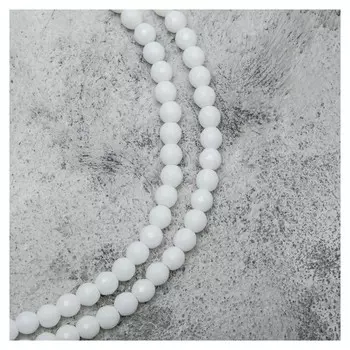 Бусины на нити шар №6 гранёный "Агат", цвет белый (62 бусин)