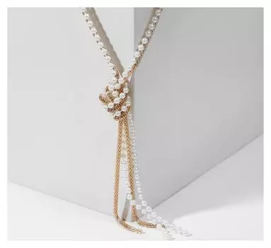 Бусы 2 нити "Трансформер" (Несколько способов носки), жемчужные, цвет бело-золотой ,118см