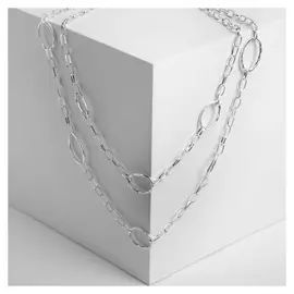 Бусы "Цепь" афро овалы, цвет серебро, 60см