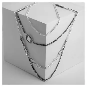 Бусы "Цепь" квадратная жемчужина в огранке, цвет чёрно-белый в серебре, 60см