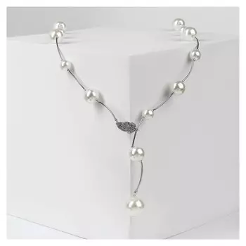 Бусы "Флёр" шарики, цвет белый в серебре, длина регулируемая, №12, бусины №16, №20