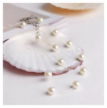 Бусы на леске "Жемчуг", D=0,8 цвет молочный в серебре, 30см