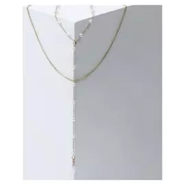 Бусы с жемчугом "Цепь" мелкие бусины, цвет белый в золоте,l=50см