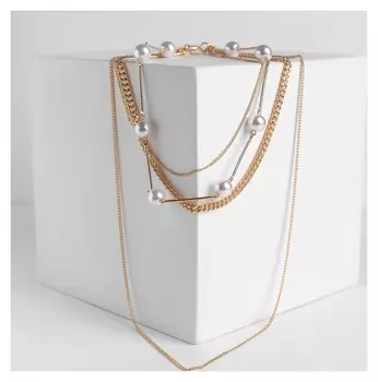 Бусы с жемчугом "Цепь" стрит, горошины, цвет золото, 60см