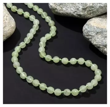 Бусы шар №6 гранёный через узел "Агат светло-зелёный", 50см