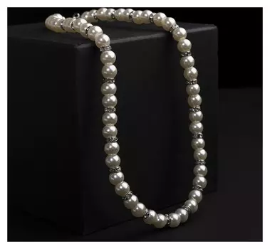 Бусы жемчуг "Невеста" бусины D=0,8, со стразами, цвет молочный, 42 см