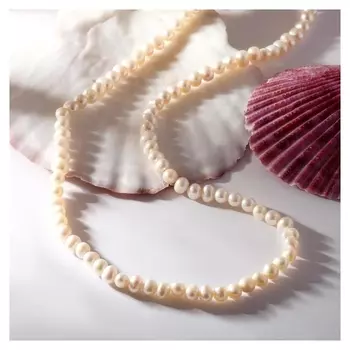 Бусы "Жемчуг речной" бочонки овальные, цвет бежевый, 44 см