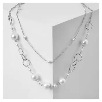 Бусы "Жемчужный мир" кольца с бусинами,цвет белый в серебре, длина 95см