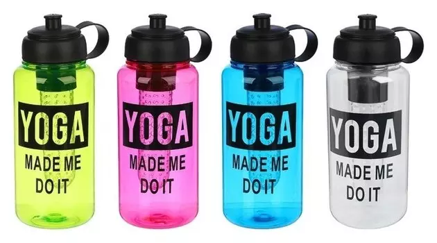Бутылка для воды 1000 мл Yoga, спортивная, с отсеком для фруктов, поильник, 9х23 см