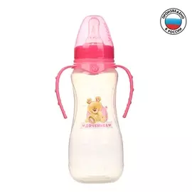 Бутылочка для кормления «Мишка полли» детская приталенная, с ручками, 250 мл, от 0 мес., цвет розовый