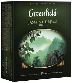 Чай Greenfield (Гринфилд) "Jasmine Dream" ("жасминовый сон"), зеленый с жасмином, 100 пакетиков в конвертах по 2 г, 0586-09