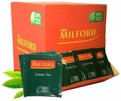 Чай Milford "Green Tea", зеленый, 200 пакетиков в конвертах по 1,75 г, 6991 РК