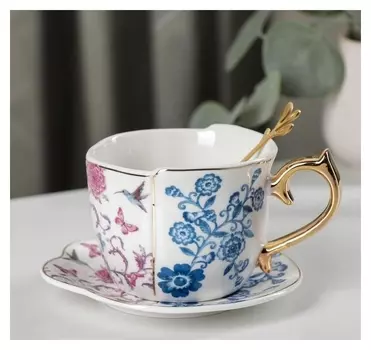 Чайная пара с ложкой «Дабл», чашка 280 мл, блюдце D=13,5 см