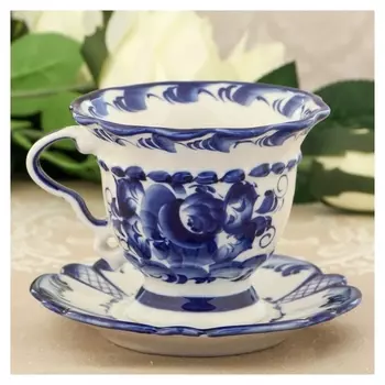 Чайная пара «Верёвочка», 250 мл, гжель