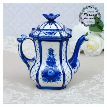 Чайник "Ларец № 2", гжель, фарфор, 20х20 см