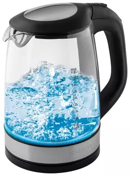 Чайник Scarlett Sc-ek27g19, 2,2 л, 2200 Вт, закрытый нагревательный элемент, стекло, черный, SC - Ek27g19
