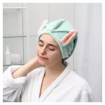 Чалма для сауны/душа с пуговкой «Ушки», микрофибра