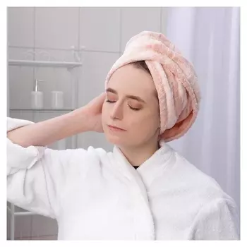 Чалма для сауны или душа Доляна, микрофибра, с пуговкой-медвежонком