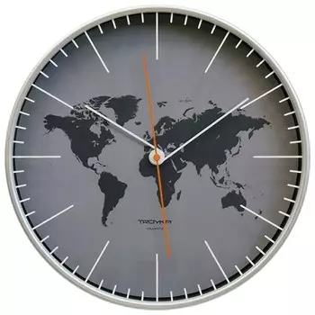 Часы настенные TROYKA 77777733, круг, серые, серебристая рамка, 30,5х30,5х5 см