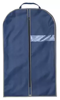 Чехол для одежды из спанбонда с окошком синий, кант серый, BL 100-60