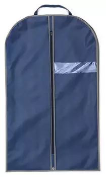 Чехол для одежды из спанбонда с окошком синий, кант серый, BL 120-60