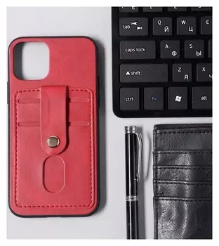 Чехол Luazon для Iphone 11 Pro, с отсеками под карты, кожзам, красный