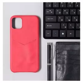 Чехол Luazon для Iphone 11, с отсеком под карты, кожзам, красный