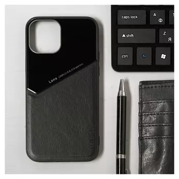 Чехол Luazon для Iphone 12/12 Pro, поддержка Magsafe, вставка из стекла и кожи, черный