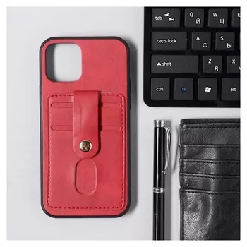Чехол Luazon для Iphone 12/12 Pro, с отсеками под карты, кожзам, красный