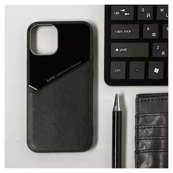 Чехол Luazon для Iphone 12 Mini, поддержка Magsafe, вставка из стекла и кожи, черный