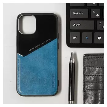 Чехол Luazon для Iphone 12 Mini, поддержка Magsafe, вставка из стекла и кожи, синий