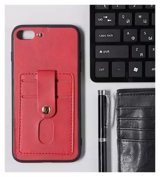 Чехол Luazon для Iphone 7 Plus/8 Plus, с отсеками под карты, кожзам, красный