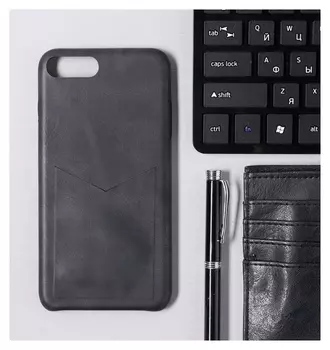 Чехол Luazon для Iphone 7 Plus/8 Plus, с отсеком под карты, кожзам, черный
