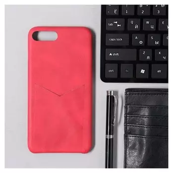 Чехол Luazon для Iphone 7 Plus/8 Plus, с отсеком под карты, кожзам, красный