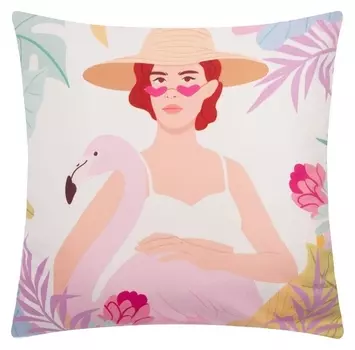 Чехол на подушку этель "Девушка с фламинго" 40х40 см, 100% п/э, велюр