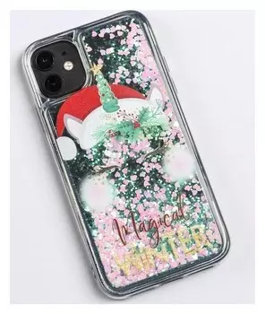 Чехол - шейкер для телефона Iphone 11 «Новогодний единорог», 7,6 х 15,1 см