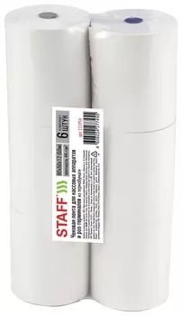 Чековая лента термобумага 80 мм (Диаметр 56 мм, длина 50 м, втулка 12 мм), комплект 6 шт., 44 г/м2, Staff, 111954