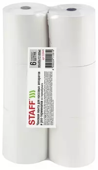 Чековая лента термобумага 80 мм (Диаметр 66 мм, длина 60 м, втулка 12 мм) комплект 6 шт., Staff, 110449