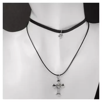 Чокер "Две нити" крестик с сердцем, цвет белый ,35см