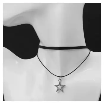 Чокер "Двойной" с нитью,звезда, цвет бело-чёрный в серебре ,l=40см